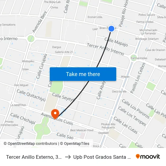 Tercer Anillo Externo, 3320 to Upb Post Grados Santa Cruz map