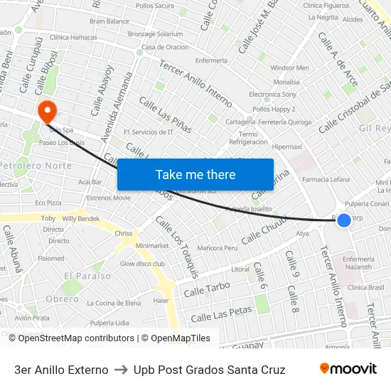 3er Anillo Externo to Upb Post Grados Santa Cruz map