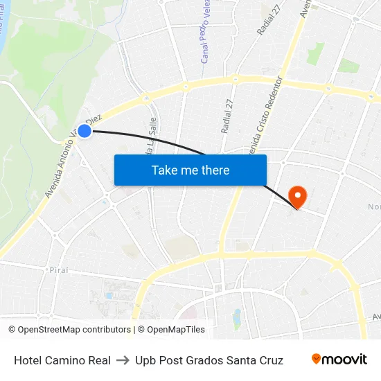 Hotel Camino Real to Upb Post Grados Santa Cruz map