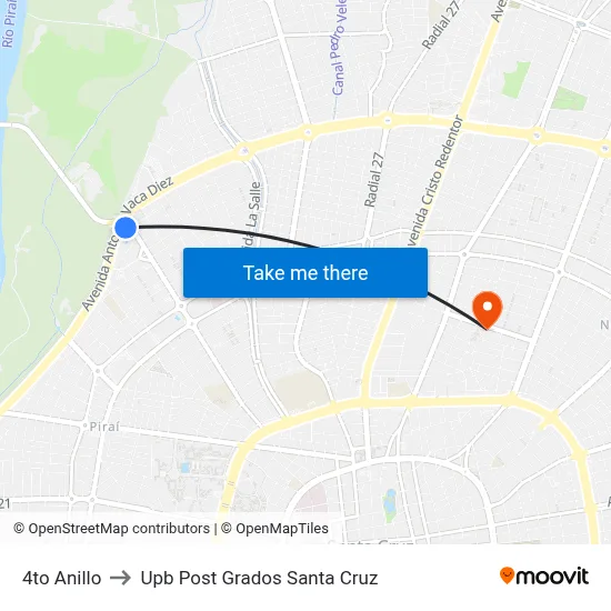 4to Anillo to Upb Post Grados Santa Cruz map