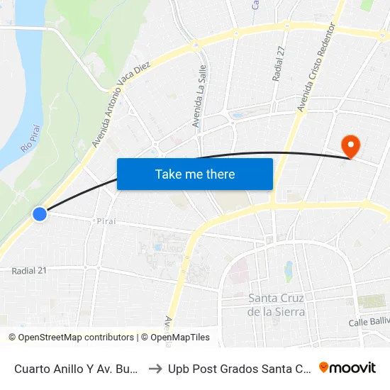Cuarto Anillo Y Av. Busch to Upb Post Grados Santa Cruz map