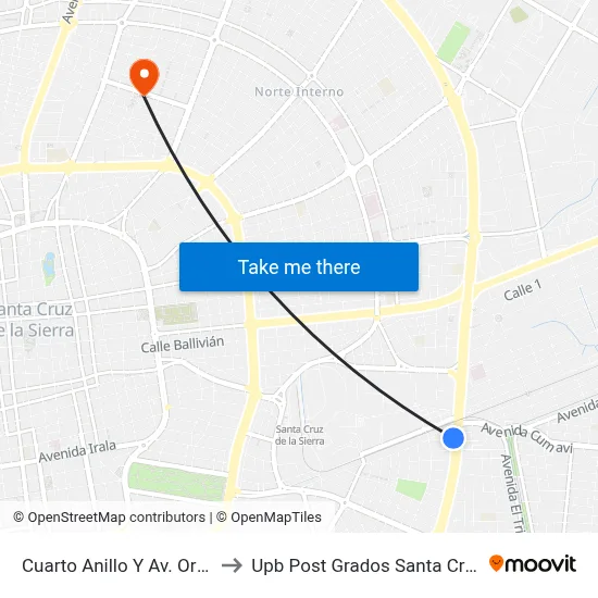 Cuarto Anillo Y Av. Ortíz to Upb Post Grados Santa Cruz map
