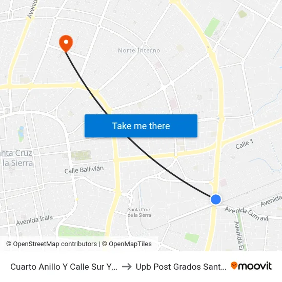 Cuarto Anillo Y Calle Sur Y Chilchi to Upb Post Grados Santa Cruz map
