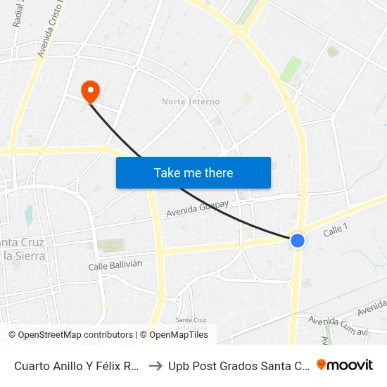 Cuarto Anillo Y Félix Roca to Upb Post Grados Santa Cruz map