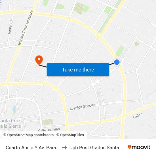 Cuarto Anillo Y Av. Paraguá to Upb Post Grados Santa Cruz map