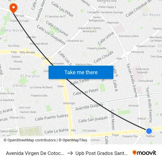 Avenida Virgen De Cotoca, 836 to Upb Post Grados Santa Cruz map