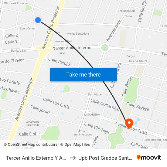 Tercer Anillo Externo Y Aguilera to Upb Post Grados Santa Cruz map