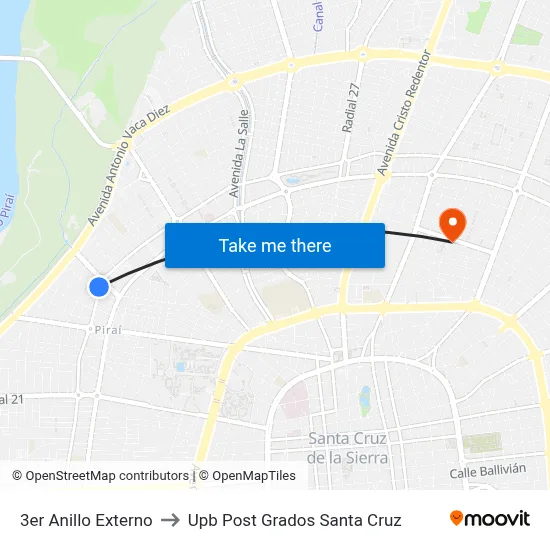 3er Anillo Externo to Upb Post Grados Santa Cruz map