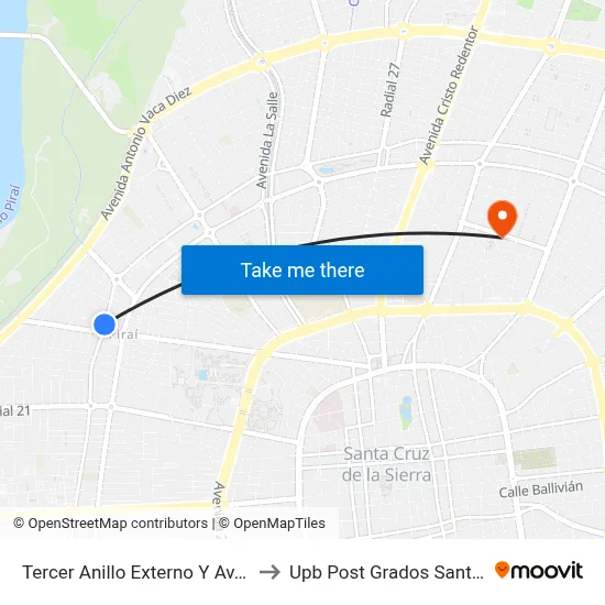Tercer Anillo Externo Y Av. Busch to Upb Post Grados Santa Cruz map