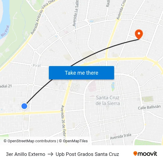 3er Anillo Externo to Upb Post Grados Santa Cruz map