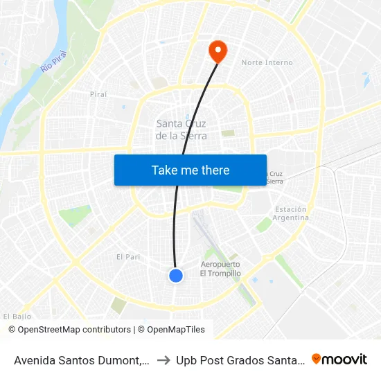 Avenida Santos Dumont, 3050 to Upb Post Grados Santa Cruz map