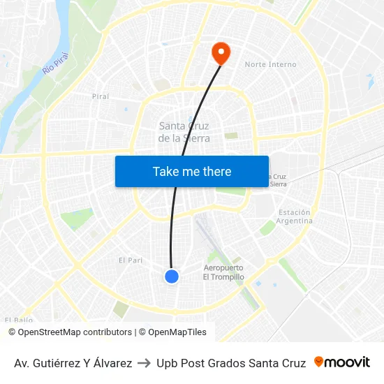 Av. Gutiérrez Y Álvarez to Upb Post Grados Santa Cruz map