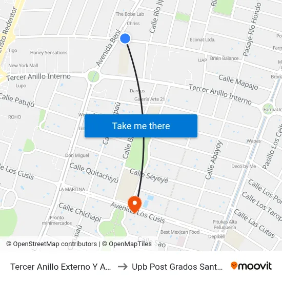 Tercer Anillo Externo Y Av. Beni to Upb Post Grados Santa Cruz map