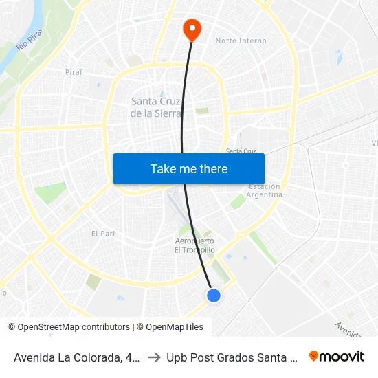 Avenida La Colorada, 4240 to Upb Post Grados Santa Cruz map