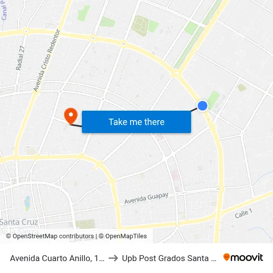 Avenida Cuarto Anillo, 1640 to Upb Post Grados Santa Cruz map