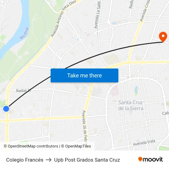 Colegio Francés to Upb Post Grados Santa Cruz map