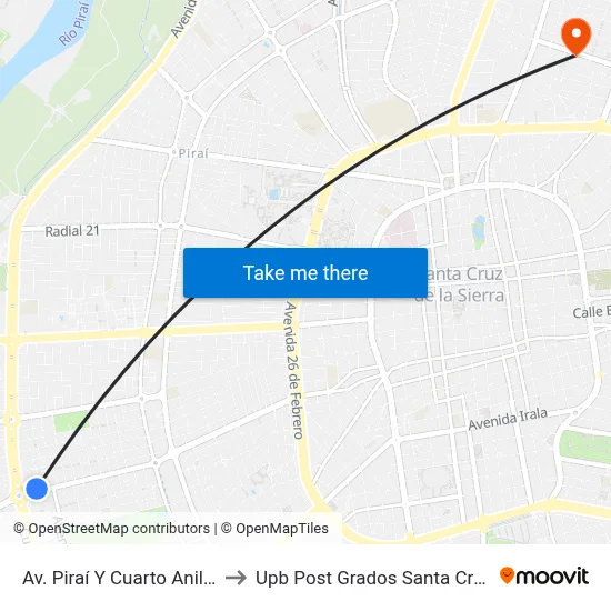 Av. Piraí Y Cuarto Anillo to Upb Post Grados Santa Cruz map