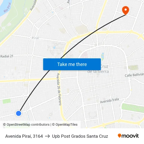 Avenida Piraí, 3164 to Upb Post Grados Santa Cruz map
