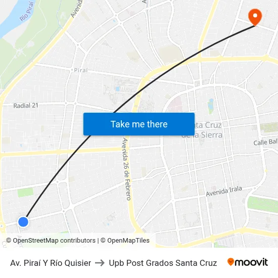 Av. Piraí Y Río Quisier to Upb Post Grados Santa Cruz map