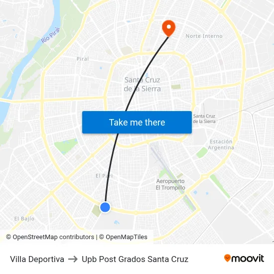 Villa Deportiva to Upb Post Grados Santa Cruz map