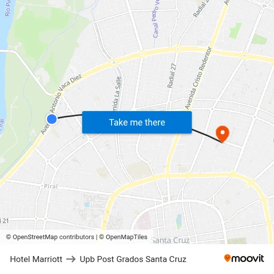 Hotel Marriott to Upb Post Grados Santa Cruz map