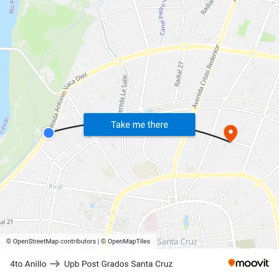 4to Anillo to Upb Post Grados Santa Cruz map