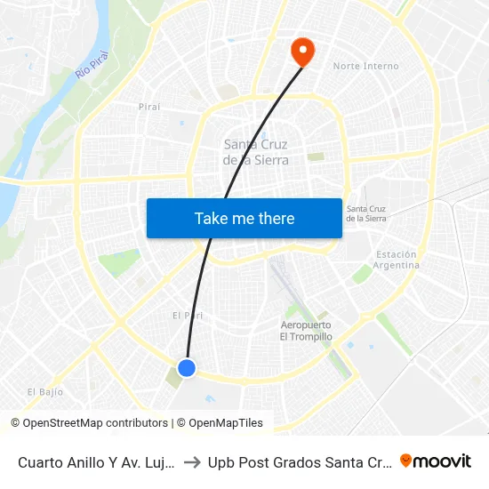 Cuarto Anillo Y Av. Luján to Upb Post Grados Santa Cruz map