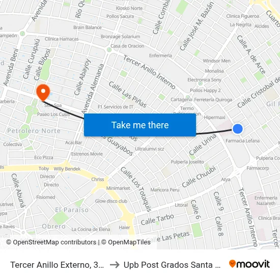 Tercer Anillo Externo, 3485 to Upb Post Grados Santa Cruz map