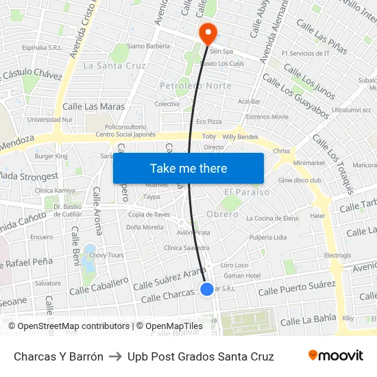 Charcas Y Barrón to Upb Post Grados Santa Cruz map