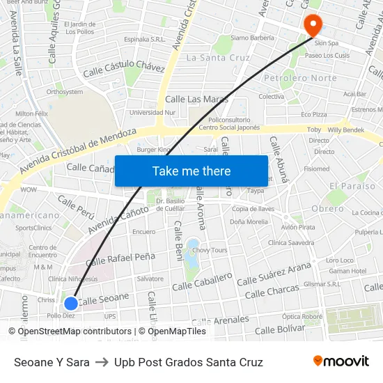 Seoane Y Sara to Upb Post Grados Santa Cruz map