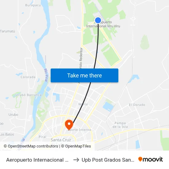 Aeropuerto Internacional Viru Viru to Upb Post Grados Santa Cruz map