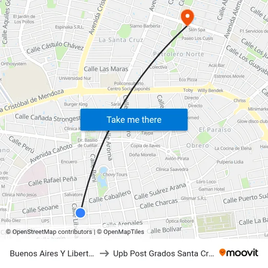 Buenos Aires Y Libertad to Upb Post Grados Santa Cruz map