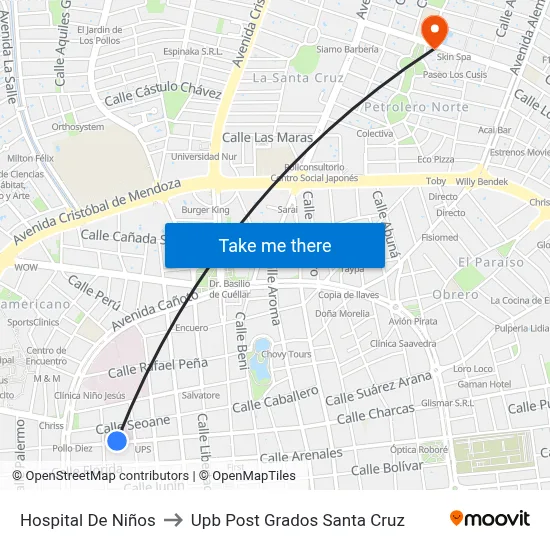 Hospital De Niños to Upb Post Grados Santa Cruz map