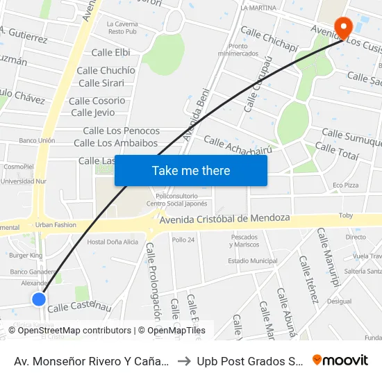 Av. Monseñor Rivero Y Cañada Strongest to Upb Post Grados Santa Cruz map