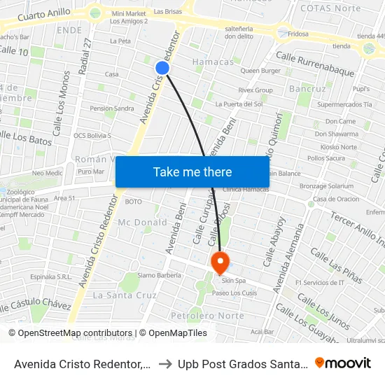 Avenida Cristo Redentor, 2032 to Upb Post Grados Santa Cruz map