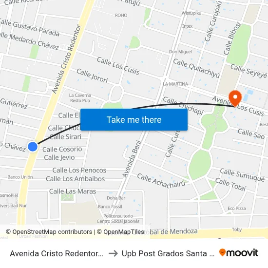 Avenida Cristo Redentor, 278 to Upb Post Grados Santa Cruz map