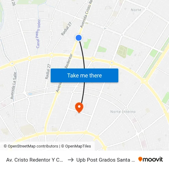 Av. Cristo Redentor Y Calle 8 to Upb Post Grados Santa Cruz map