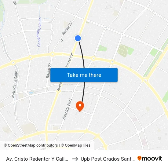 Av. Cristo Redentor Y Calle 4 Este to Upb Post Grados Santa Cruz map