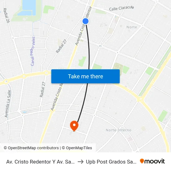 Av. Cristo Redentor Y Av. San Silvestre to Upb Post Grados Santa Cruz map