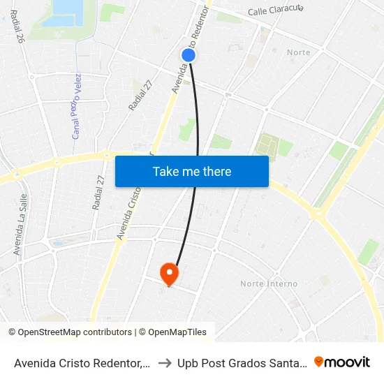 Avenida Cristo Redentor, 5140 to Upb Post Grados Santa Cruz map