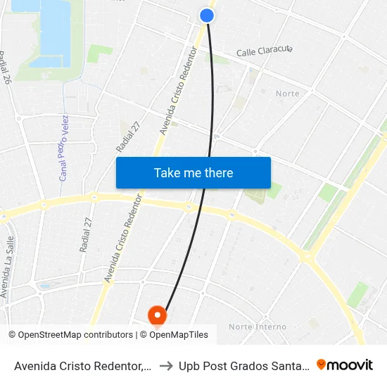 Avenida Cristo Redentor, 6500 to Upb Post Grados Santa Cruz map