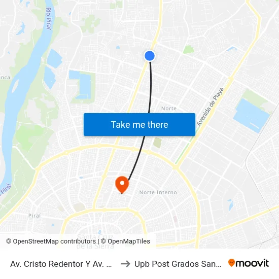 Av. Cristo Redentor Y Av. Viru Viru to Upb Post Grados Santa Cruz map