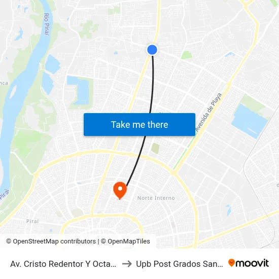 Av. Cristo Redentor Y Octavo Anillo to Upb Post Grados Santa Cruz map