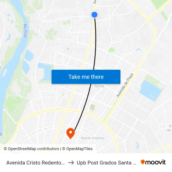 Avenida Cristo Redentor, 10 to Upb Post Grados Santa Cruz map