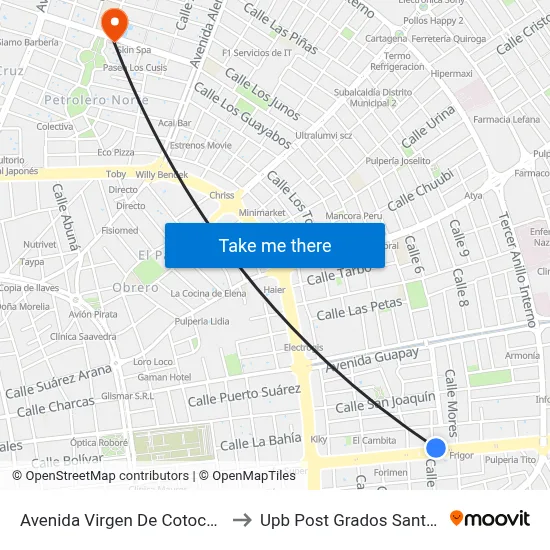Avenida Virgen De Cotoca, 2520 to Upb Post Grados Santa Cruz map