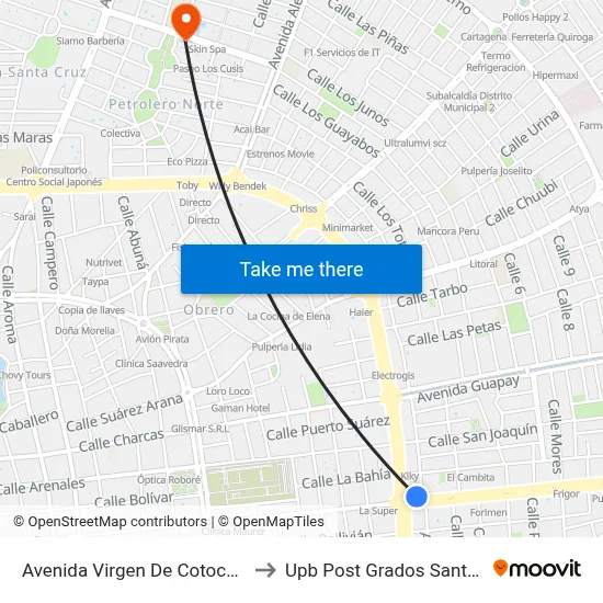 Avenida Virgen De Cotoca, 2065 to Upb Post Grados Santa Cruz map