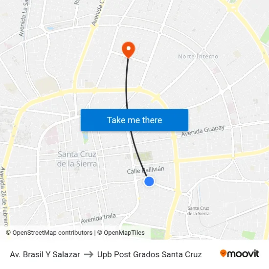 Av. Brasil Y Salazar to Upb Post Grados Santa Cruz map