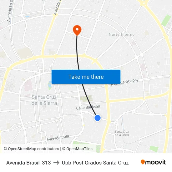 Avenida Brasil, 313 to Upb Post Grados Santa Cruz map