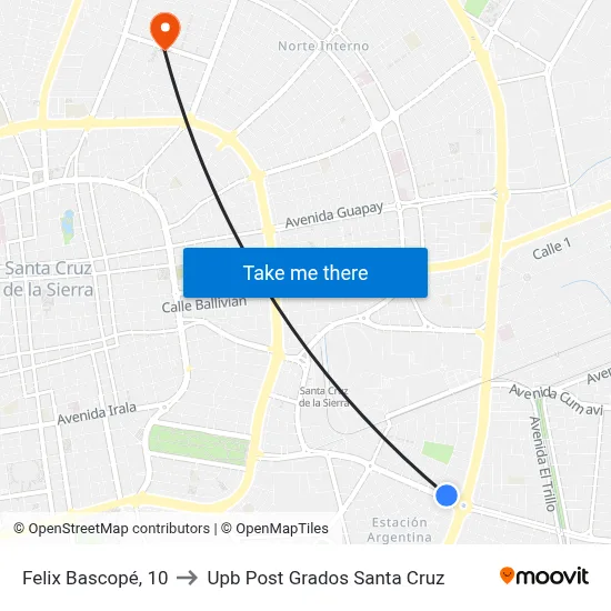 Felix Bascopé, 10 to Upb Post Grados Santa Cruz map