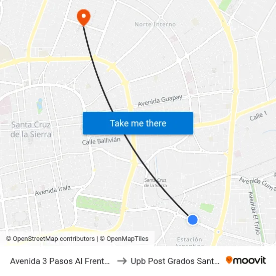 Avenida 3 Pasos Al Frente, 3710 to Upb Post Grados Santa Cruz map